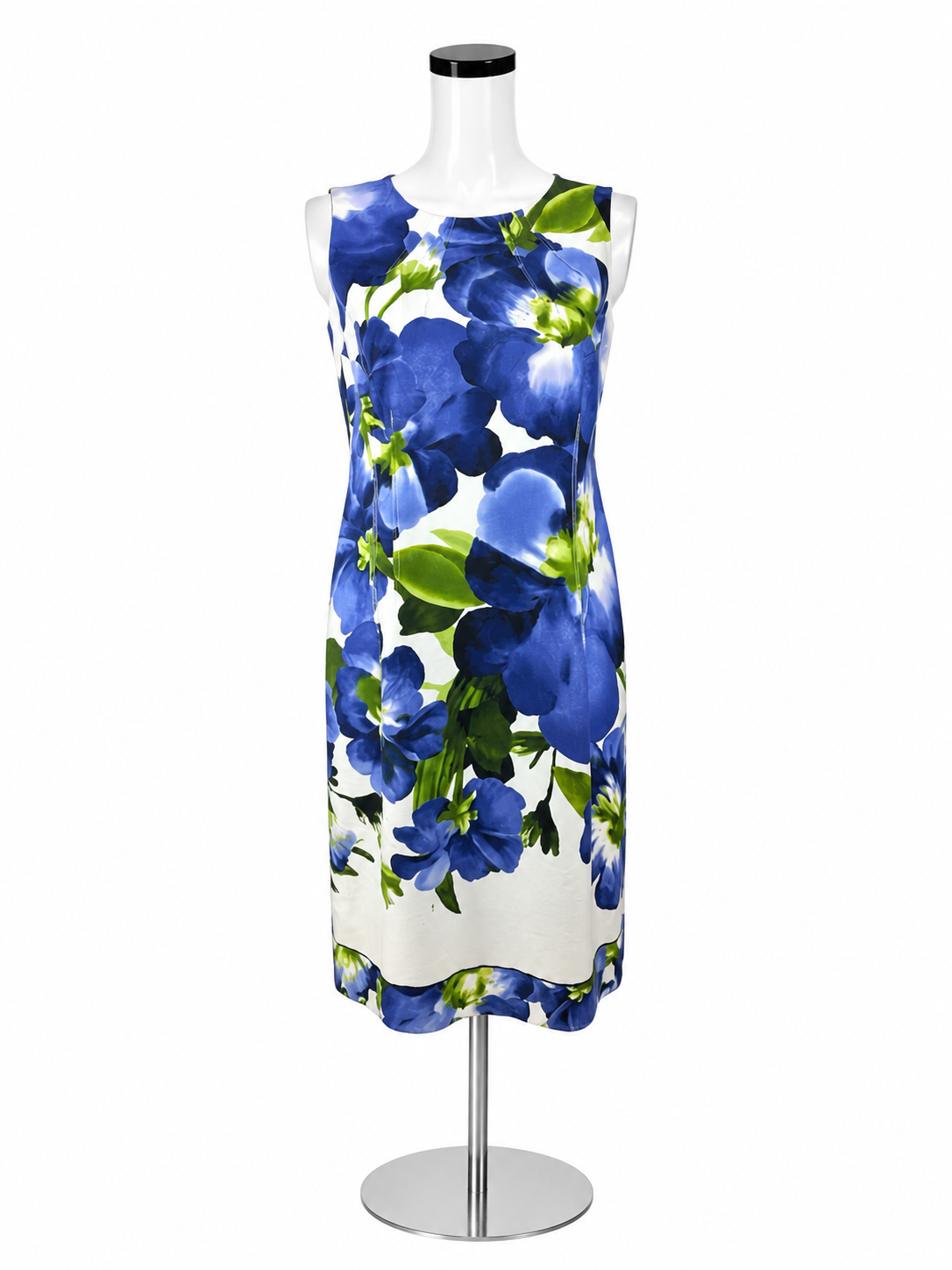 Andrea Jovine Floral Print Sheath Dress White Blue Green Size 10