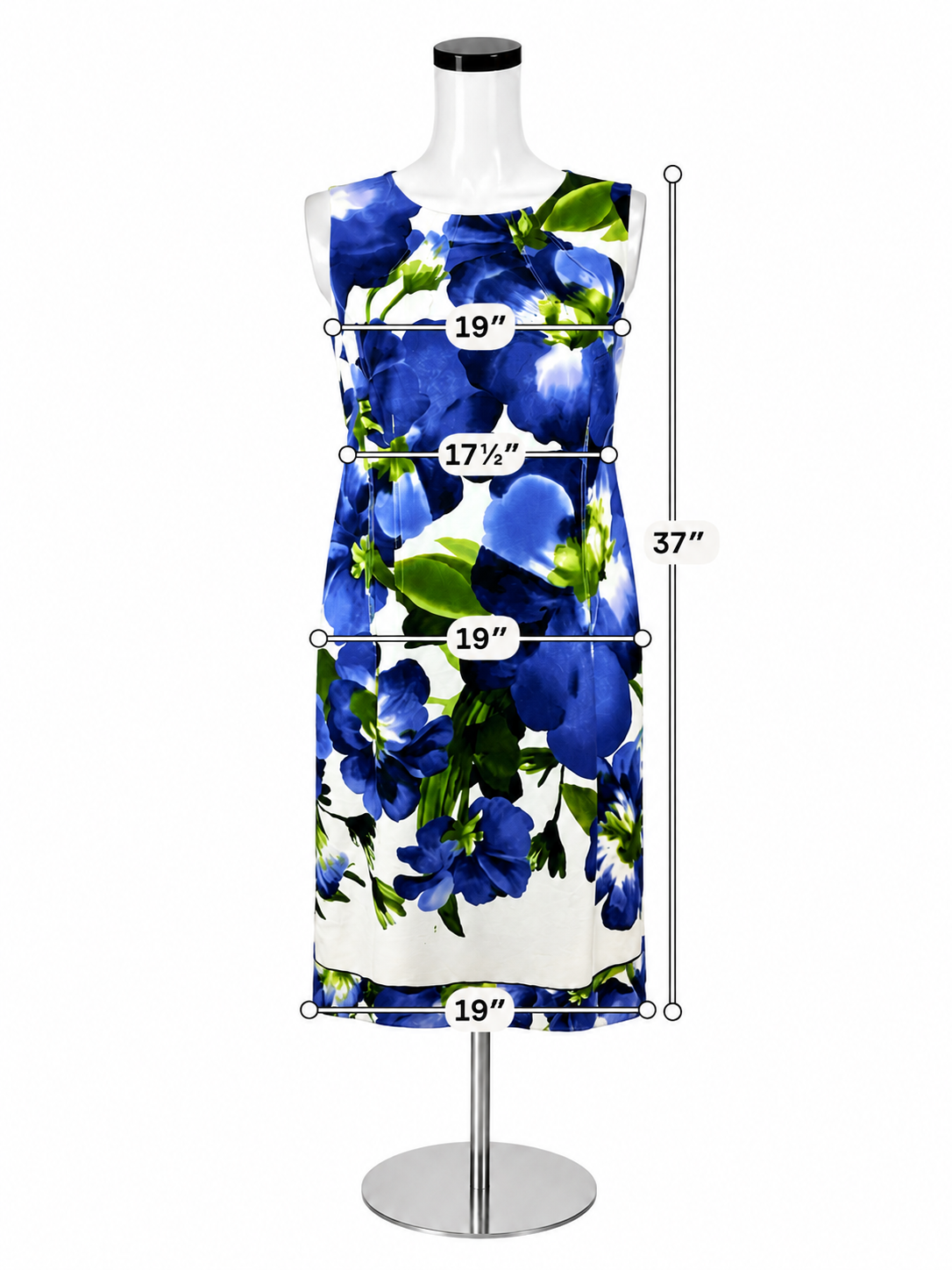 Andrea Jovine Floral Print Sheath Dress White Blue Green Size 10