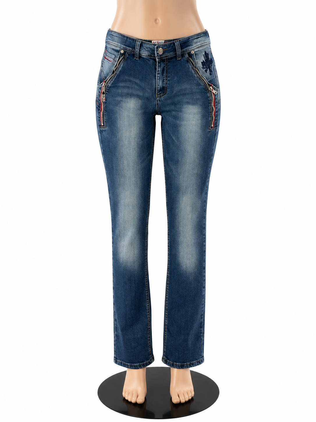 Anwame Size 10 Blue Zippers Pre-Owned Ladies Jeans