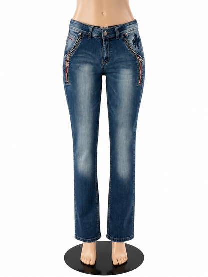 Anwame Size 10 Blue Zippers Pre-Owned Ladies Jeans