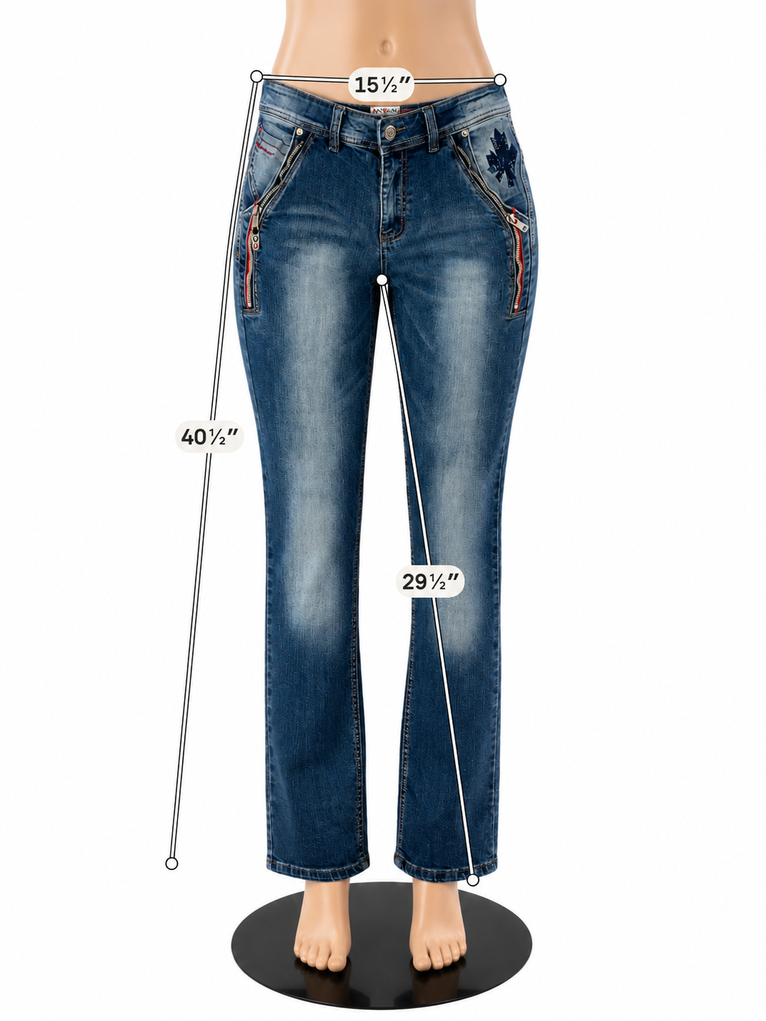 Anwame Size 10 Blue Zippers Pre-Owned Ladies Jeans