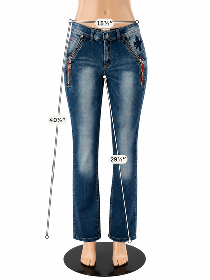 Anwame Size 10 Blue Zippers Pre-Owned Ladies Jeans