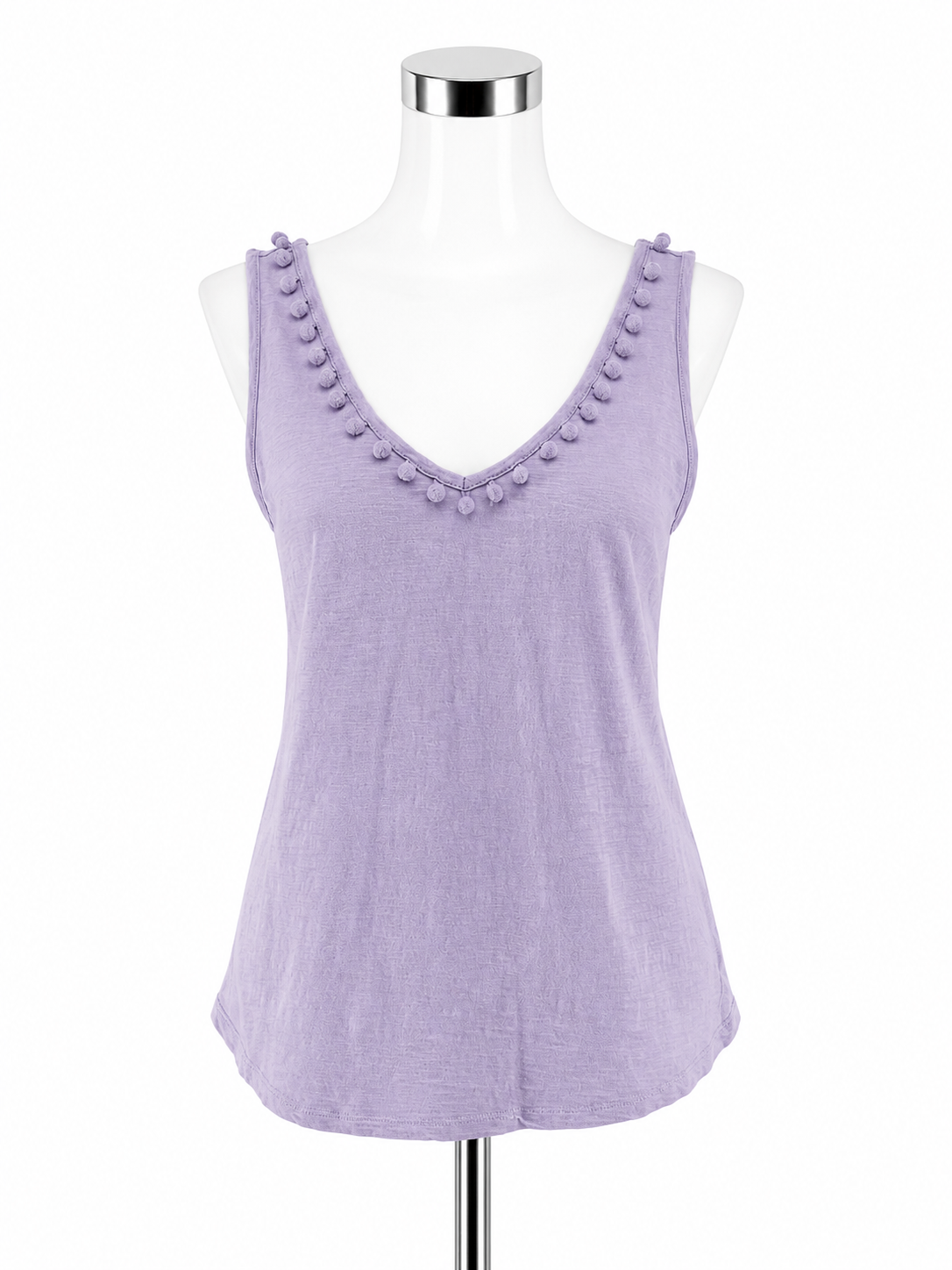 Lilly Pulitzer Florin V-Neck Pima Cotton Tank Top Lavender Pom Pom Trim S/M