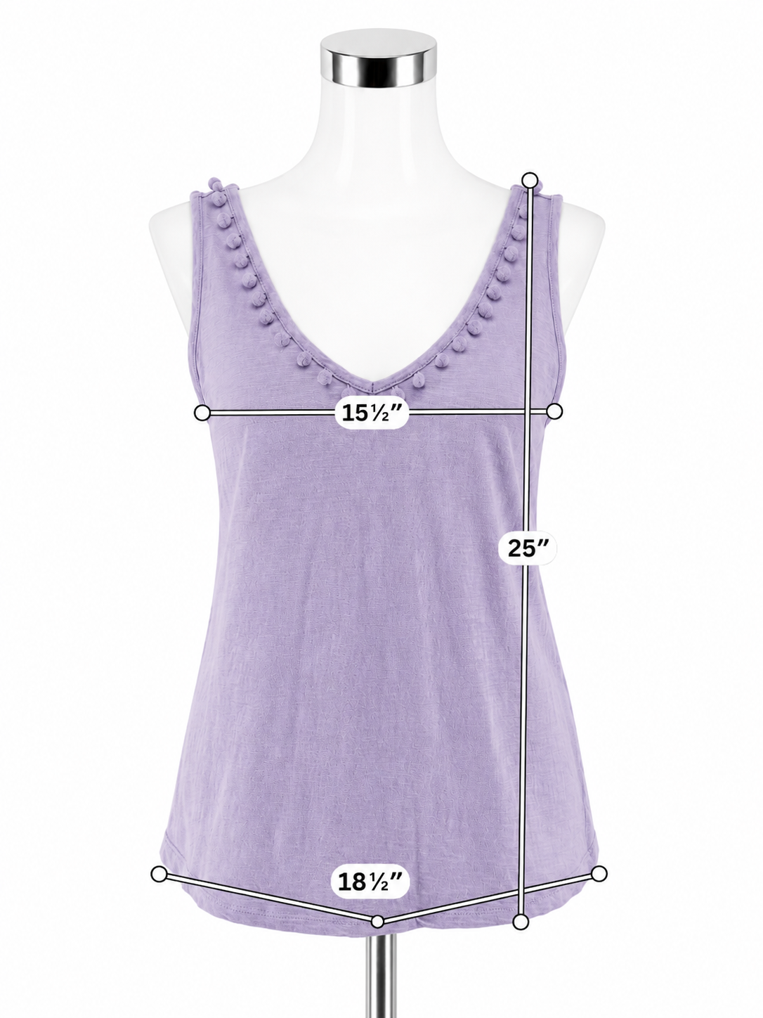 Lilly Pulitzer Florin V-Neck Pima Cotton Tank Top Lavender Pom Pom Trim S/M