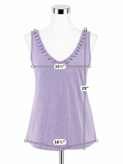 Lilly Pulitzer Florin V-Neck Pima Cotton Tank Top Lavender Pom Pom Trim S/M