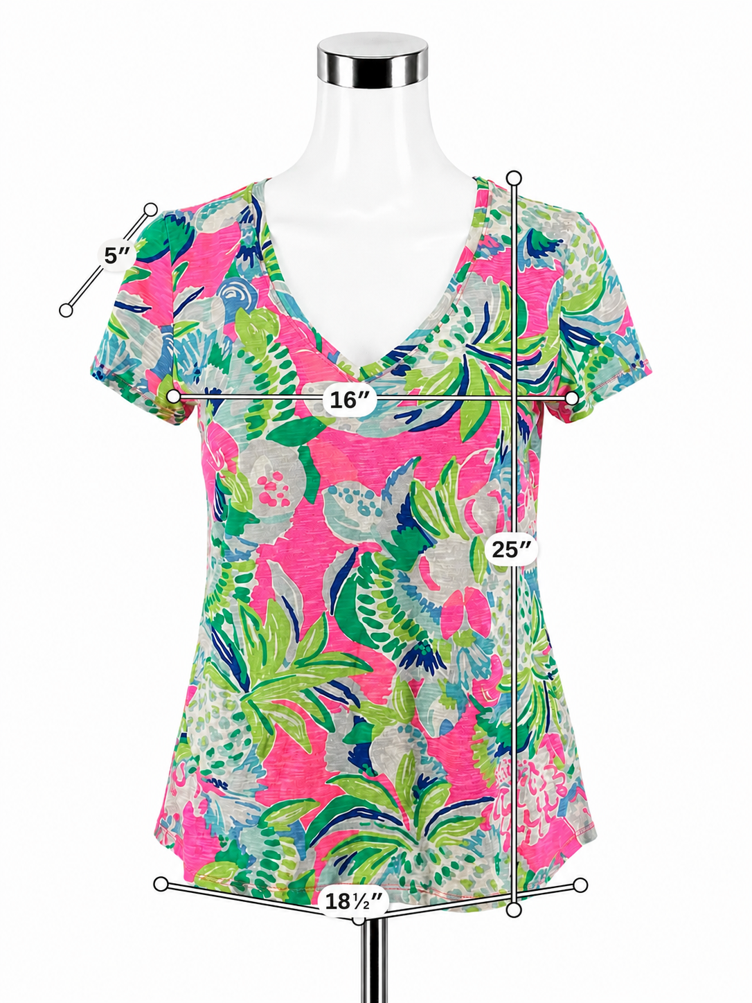 Lilly Pulitzer Margaux V-Neck Tee XS Tropical Floral Print Pre-Owned