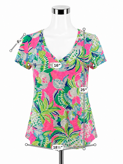 Lilly Pulitzer Margaux V-Neck Tee XS Tropical Floral Print Pre-Owned