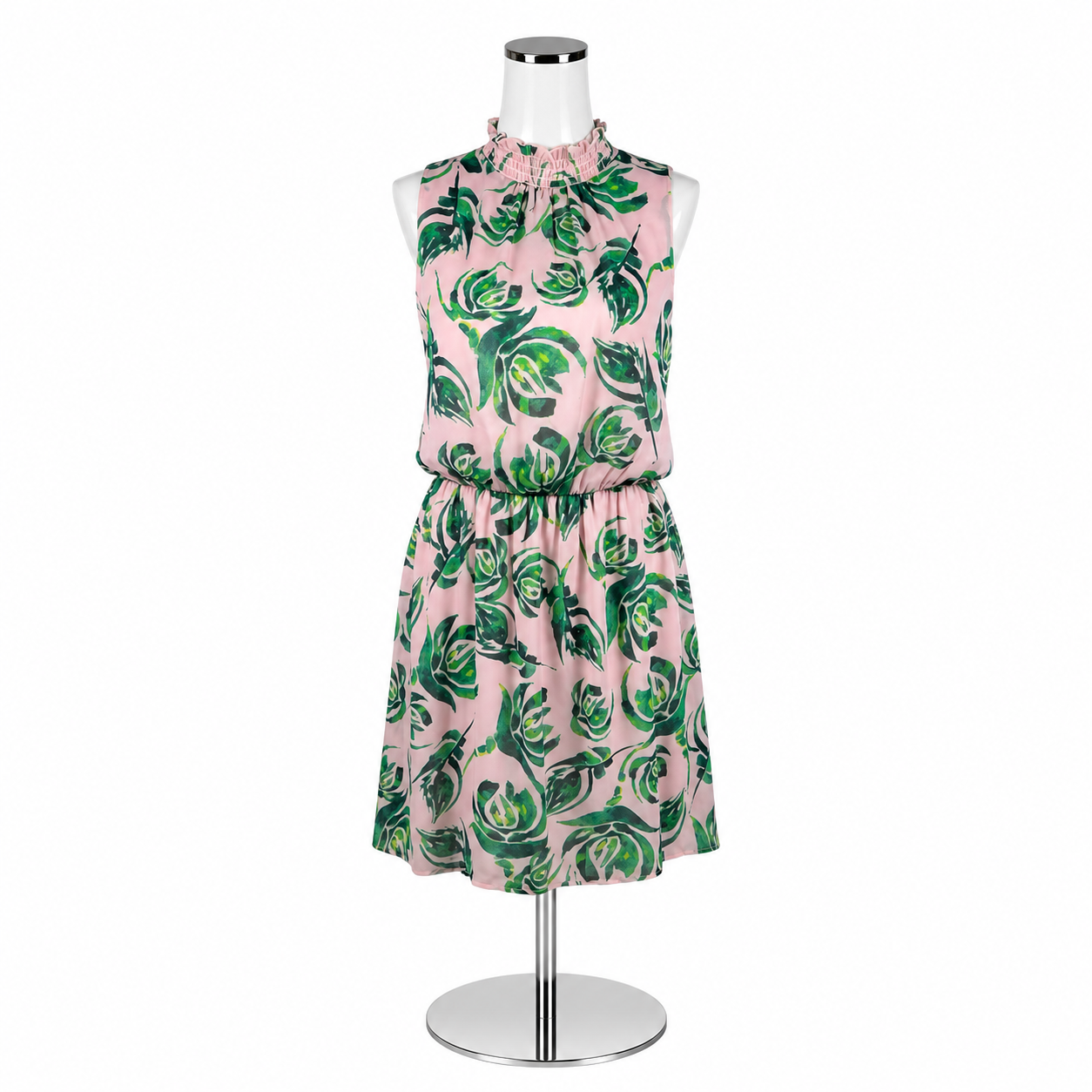 Everly Floral Smocked Halter Neck Mini Dress Size S Pink Green
