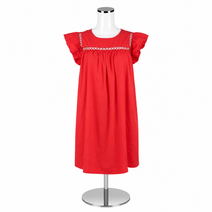 La Ven Red Ruffle Sleeve Sheath Dress Size Small