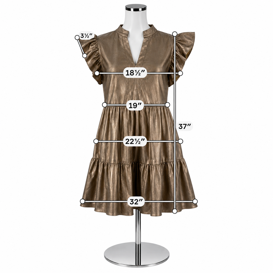 Entro Metallic Bronze Faux Leather Tiered Mini Dress Size Small NWT