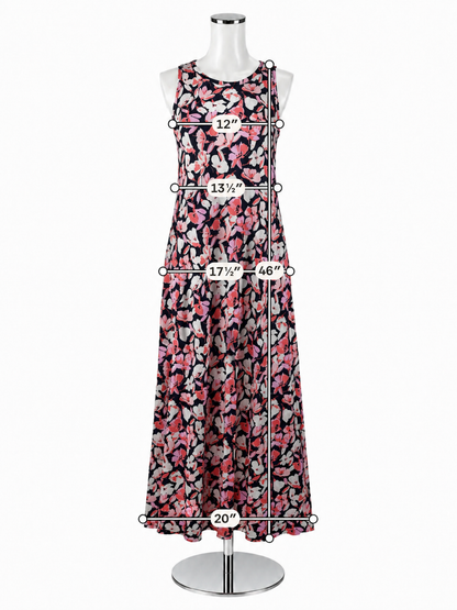 Vince Camuto Navy &amp; Pink Floral Sleeveless Midi Dress | Size XS