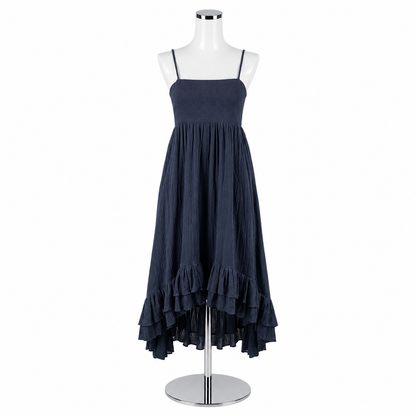 Kleid For Her Navy Blue Tiered Ruffle Midi Dress Size XS
