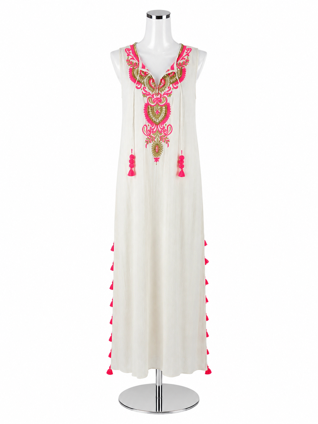 Lilly Pulitzer Jaxi Maxi Dress XS White Pink Embroidered Tassel