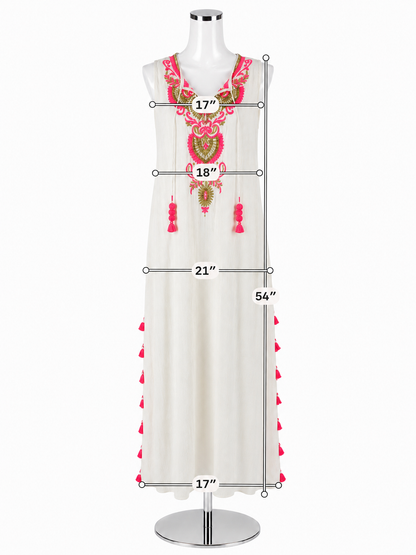 Lilly Pulitzer Jaxi Maxi Dress XS White Pink Embroidered Tassel