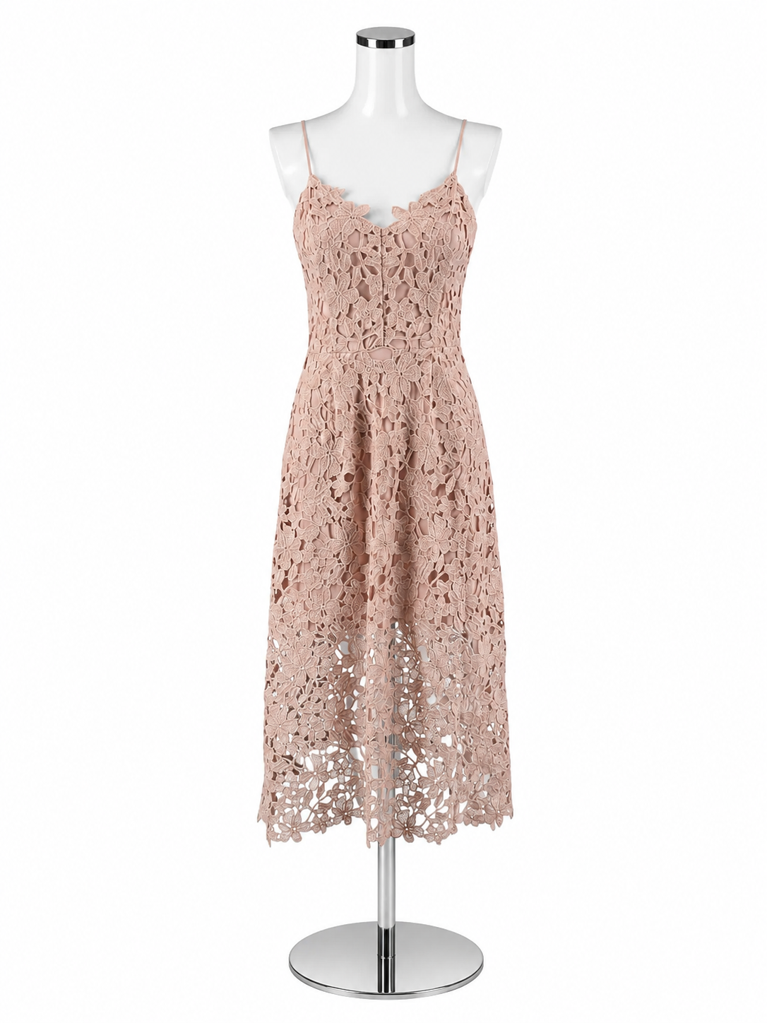 Express Blush Pink Floral Crochet Lace Fit &amp;amp; Flare Midi Dress Size Small