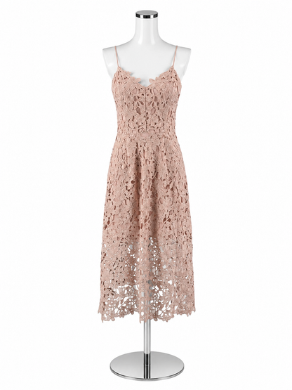 Express Blush Pink Floral Crochet Lace Fit &amp;amp; Flare Midi Dress Size Small