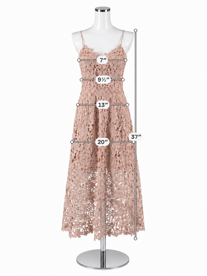 Express Blush Pink Floral Crochet Lace Fit &amp;amp; Flare Midi Dress Size Small