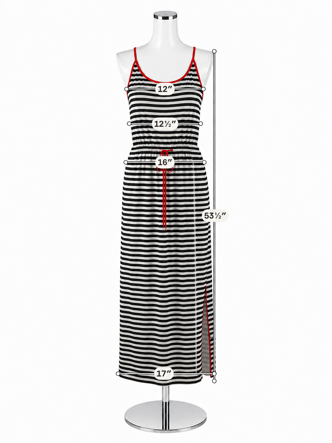 THML Striped Jersey Maxi Dress with Red Trim Size XS NWT