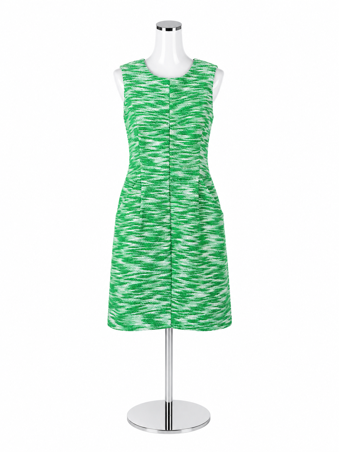 Milly Textured Bouclé Knit Sheath Dress Green White Size 14 Made in USA