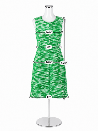 Milly Textured Bouclé Knit Sheath Dress Green White Size 14 Made in USA