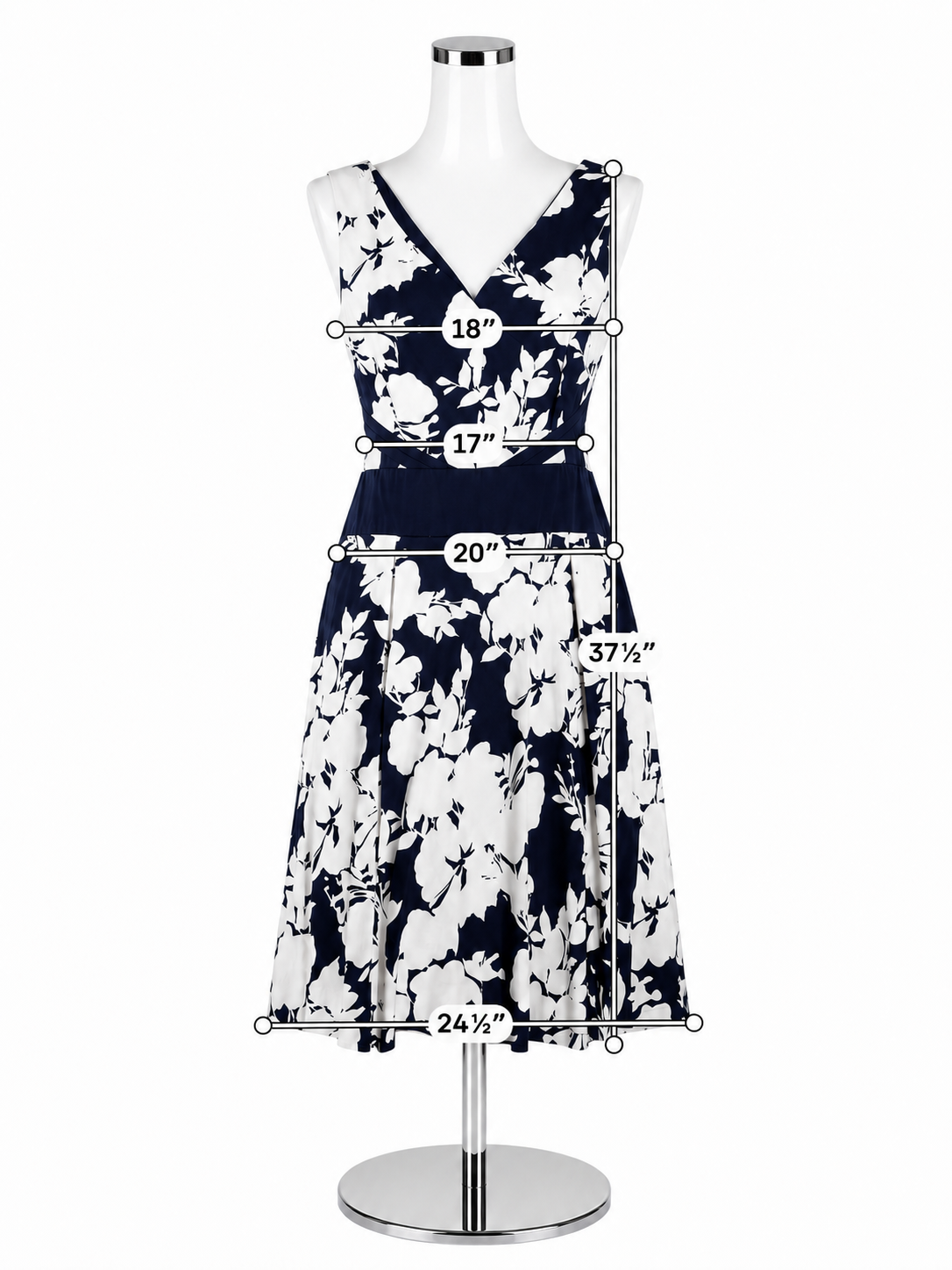 Chaps Navy Blue &amp; White Floral Sleeveless Fit &amp; Flare Dress Size 14