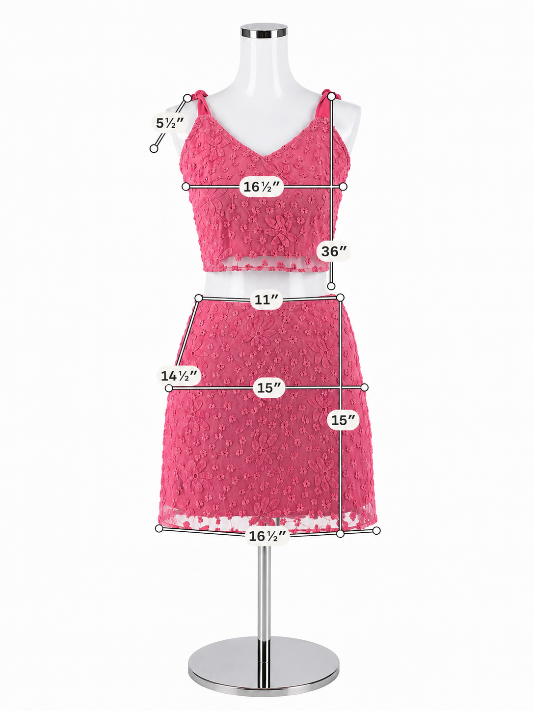 mi ami Pink Floral Embroidered Mesh Two-Piece Skirt Set | Size XS