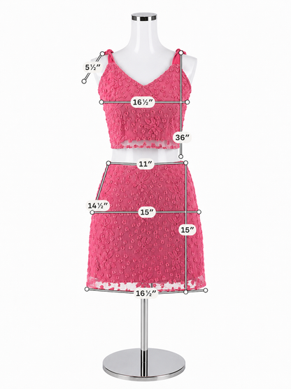 mi ami Pink Floral Embroidered Mesh Two-Piece Skirt Set | Size XS