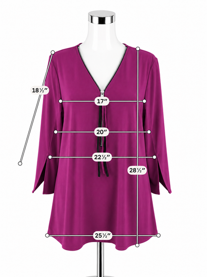 Joseph Ribkoff Asymmetrical Tassel Zipper Tunic Top Fuchsia Purple Size 14
