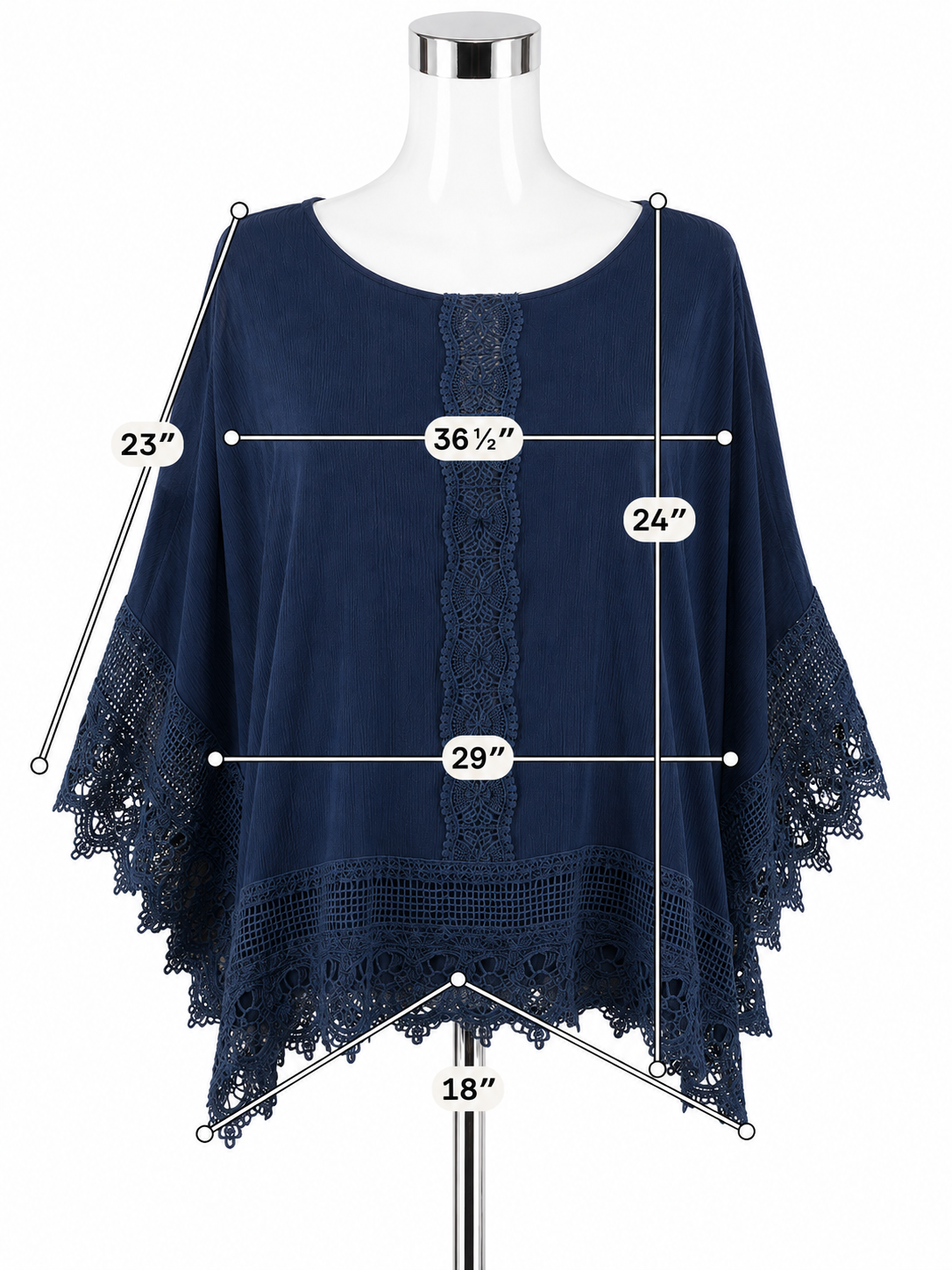Katja Navy Blue Lace Poncho Top Boho Handkerchief Hem Blouse Size 2XL