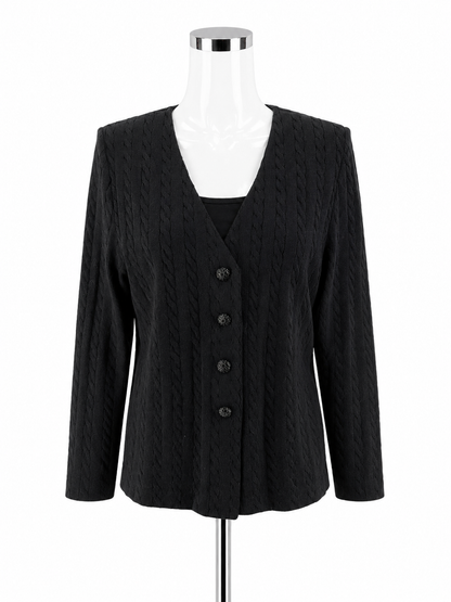 St. John Collection by Marie Gray Black Cable Knit Button Front Cardigan Size 8