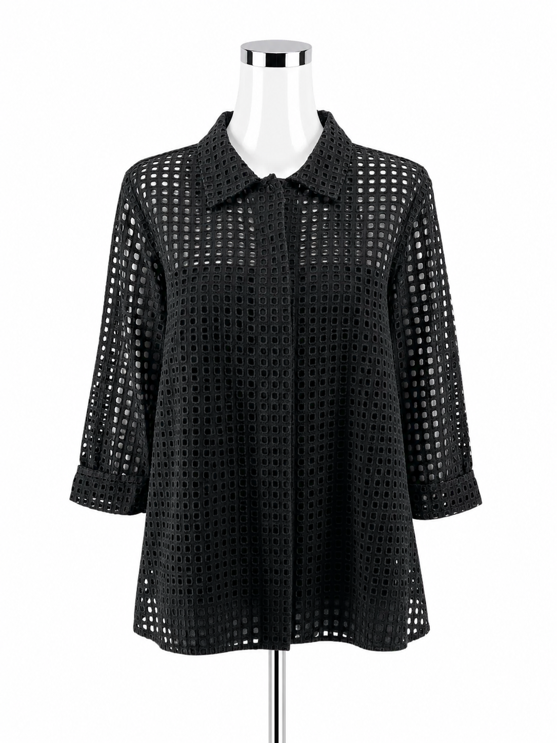 Marla Wynne Black Eyelet Cotton Tunic Top Size Medium