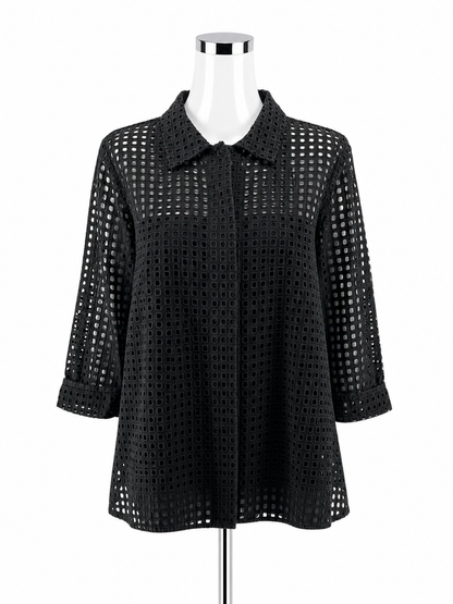 Marla Wynne Black Eyelet Cotton Tunic Top Size Medium