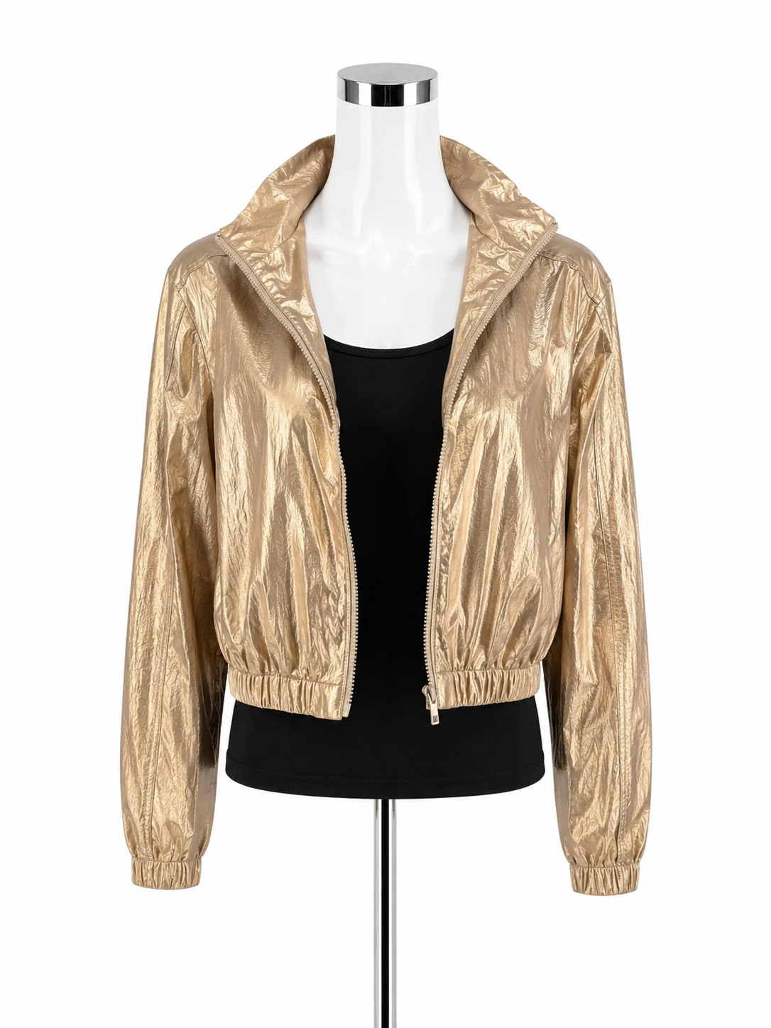All in Motion Metallic Rose Gold Cropped Bomber Jacket Windbreaker Size XS