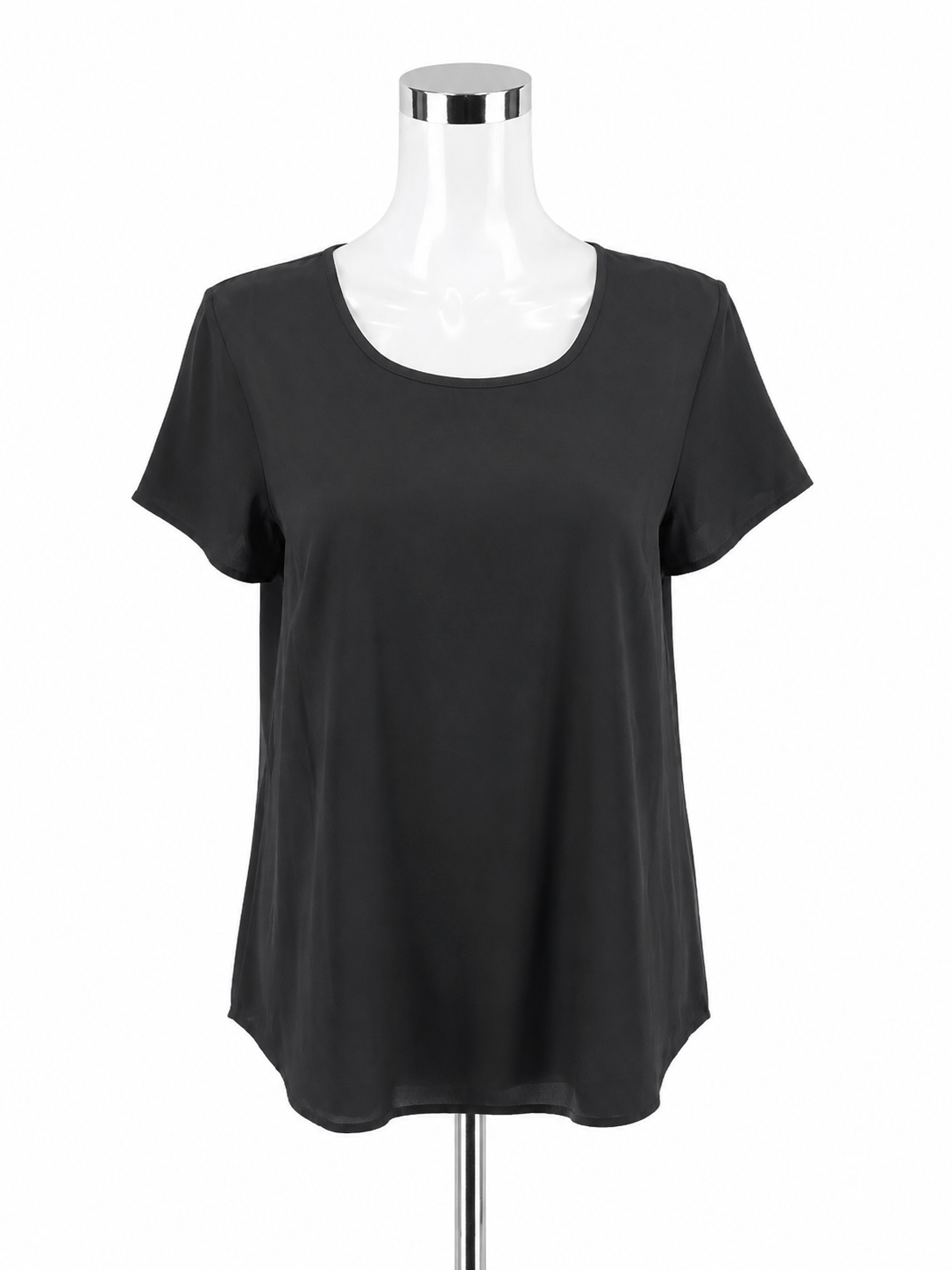 Quince Washable Stretch Silk Short Sleeve Blouse Black Top M NWT