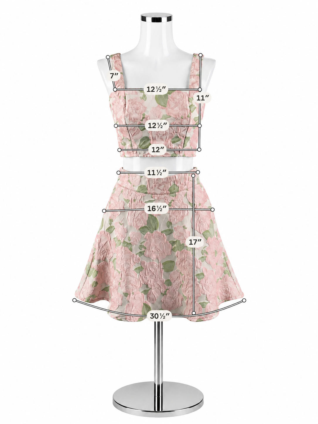 B.right Pink &amp; Green Rose Jacquard Two-Piece Skirt Set | Size Small
