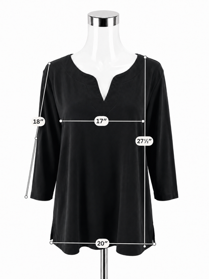 L.L.Bean Supima Cotton Splitneck Tunic Top 3/4 Sleeve Black Women&