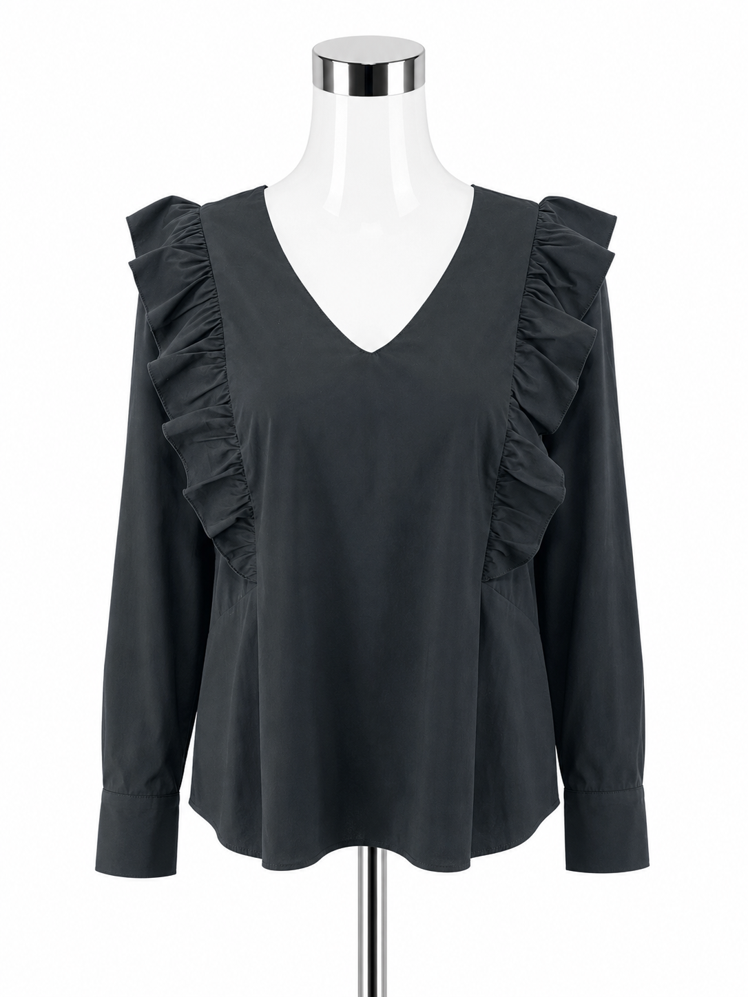 Waverly Grey Libérante Ruffle V-Neck Blouse Black Size XL