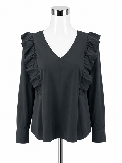 Waverly Grey Libérante Ruffle V-Neck Blouse Black Size XL