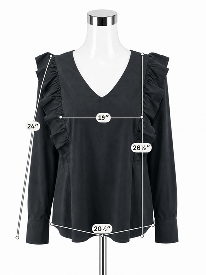 Waverly Grey Libérante Ruffle V-Neck Blouse Black Size XL