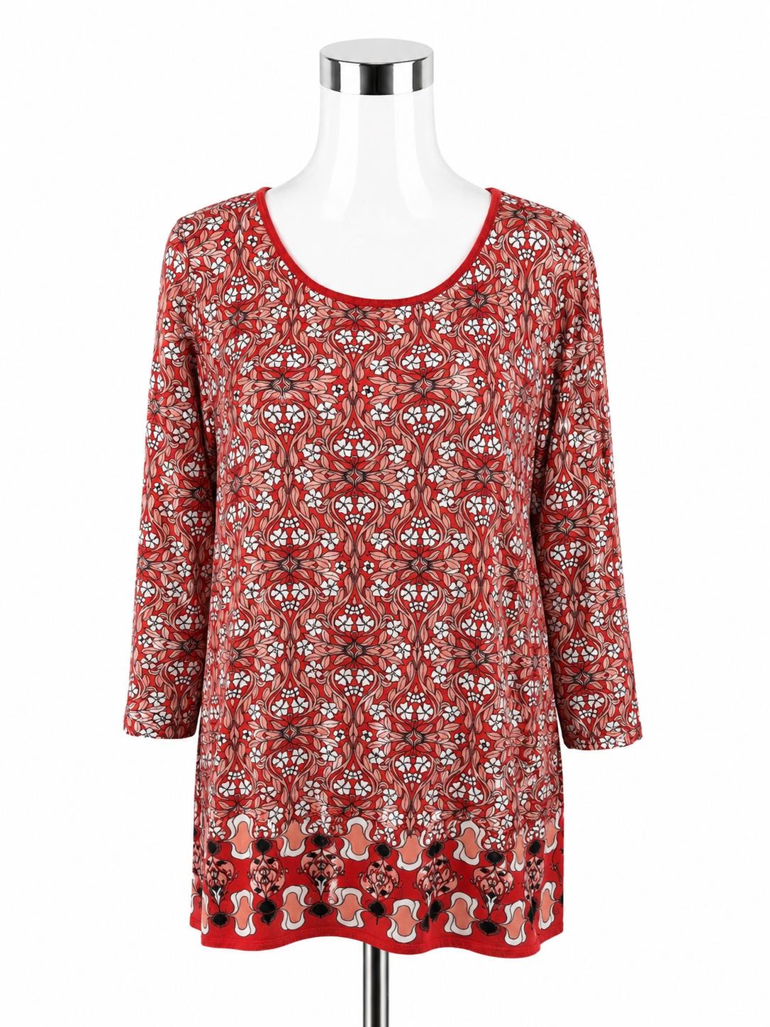 Max Edition Orange Floral Damask Print Swing Tunic Top | Size XL
