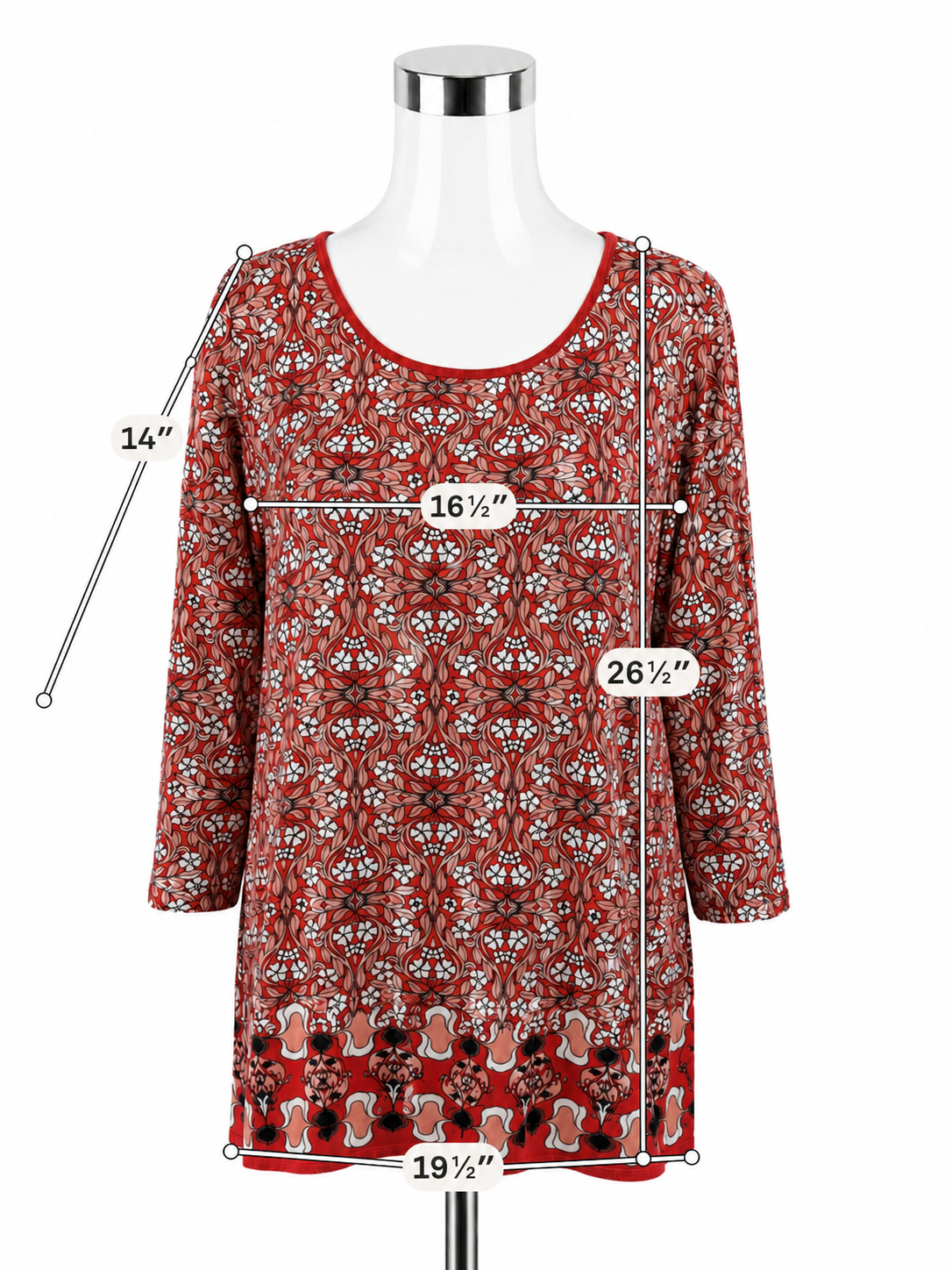 Max Edition Orange Floral Damask Print Swing Tunic Top | Size XL