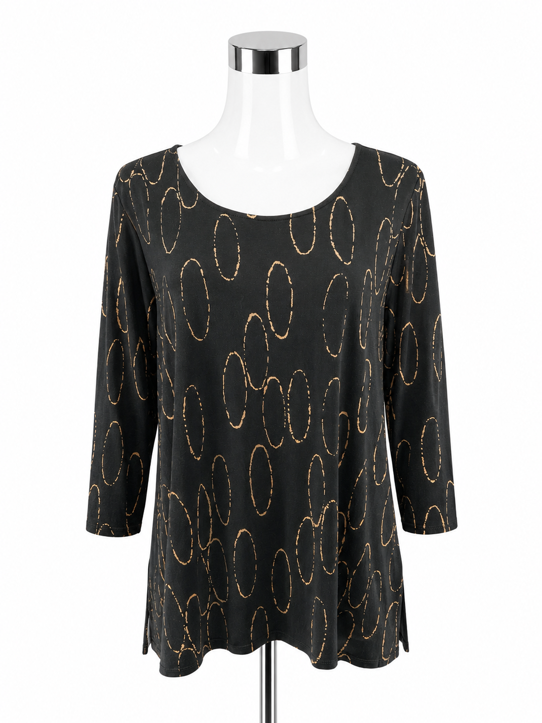 Alfani Black &amp; Tan Oval Print Mixed-Media Tunic Top Size XL