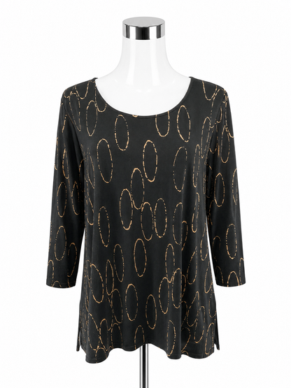 Alfani Black &amp; Tan Oval Print Mixed-Media Tunic Top Size XL