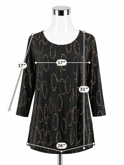 Alfani Black &amp; Tan Oval Print Mixed-Media Tunic Top Size XL