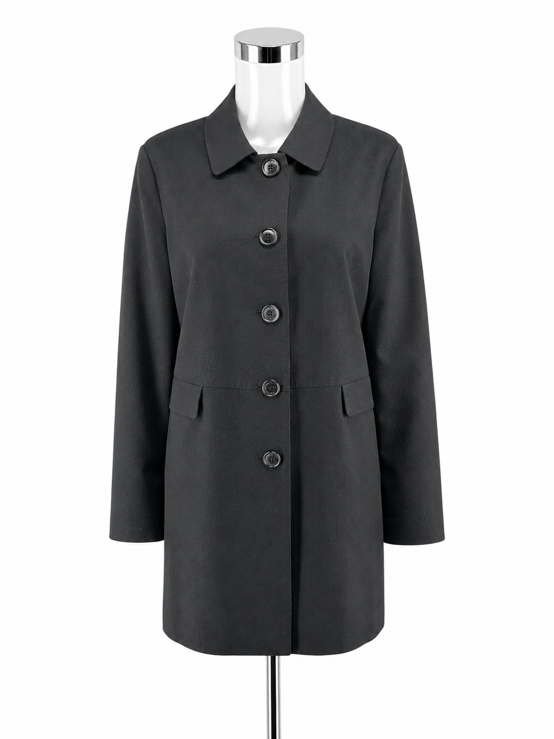 Willi Smith Black Textured Cotton Blend Trench Coat Jacket Size Large