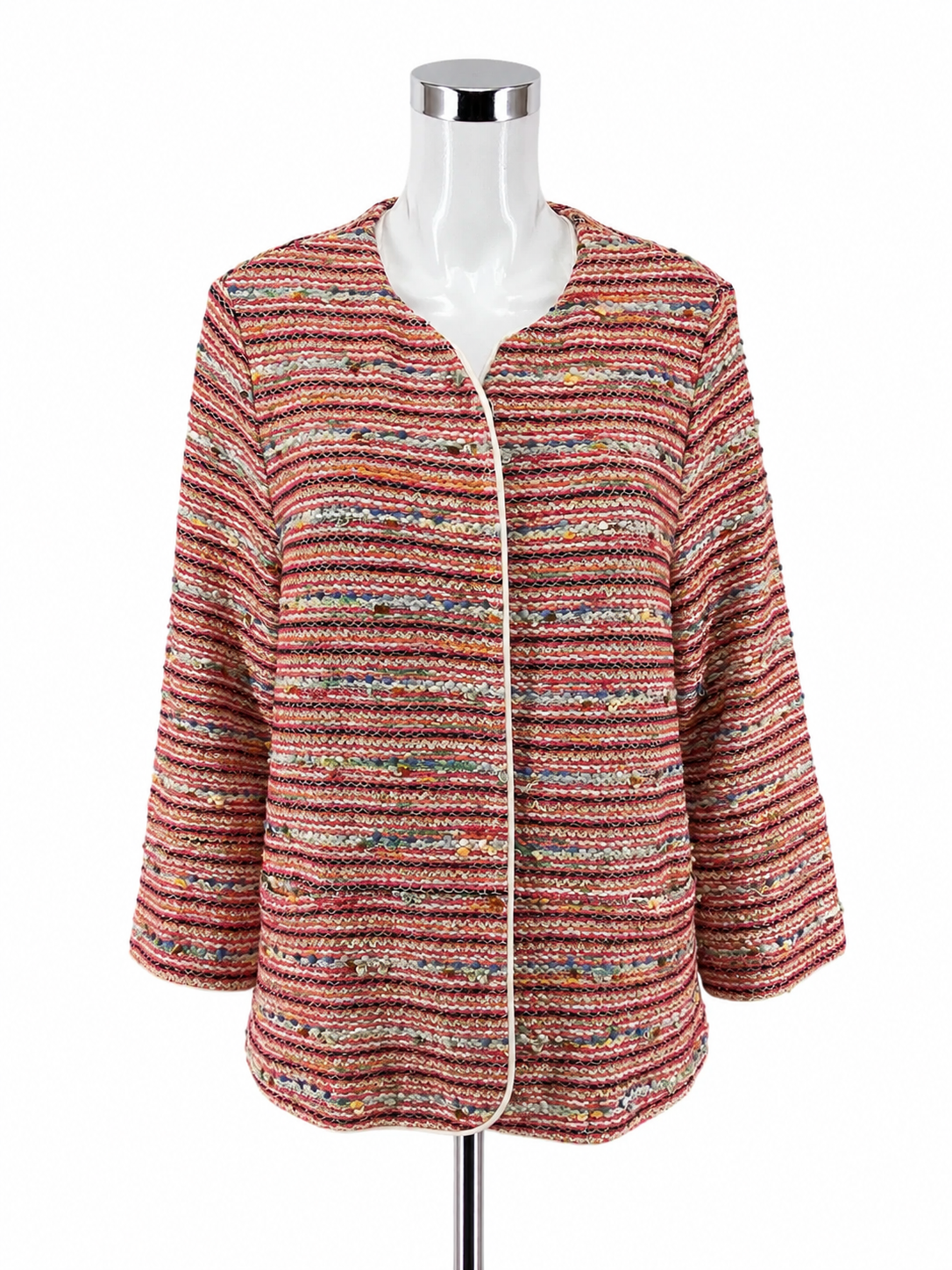 Vilagallo Bouclé Knit Jacket Pink Multi Stripe Metallic Size 12 (EU 48)