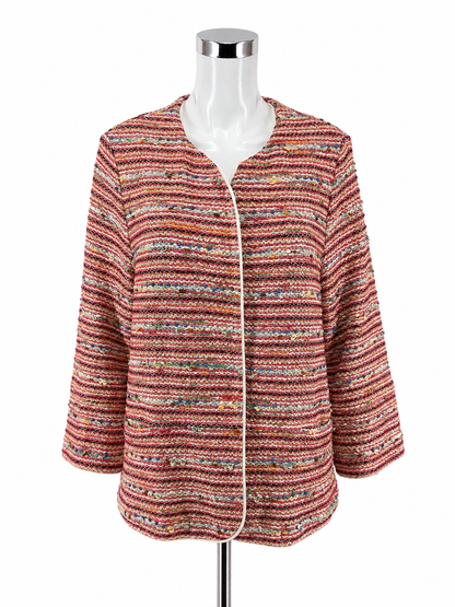 Vilagallo Bouclé Knit Jacket Pink Multi Stripe Metallic Size 12 (EU 48)