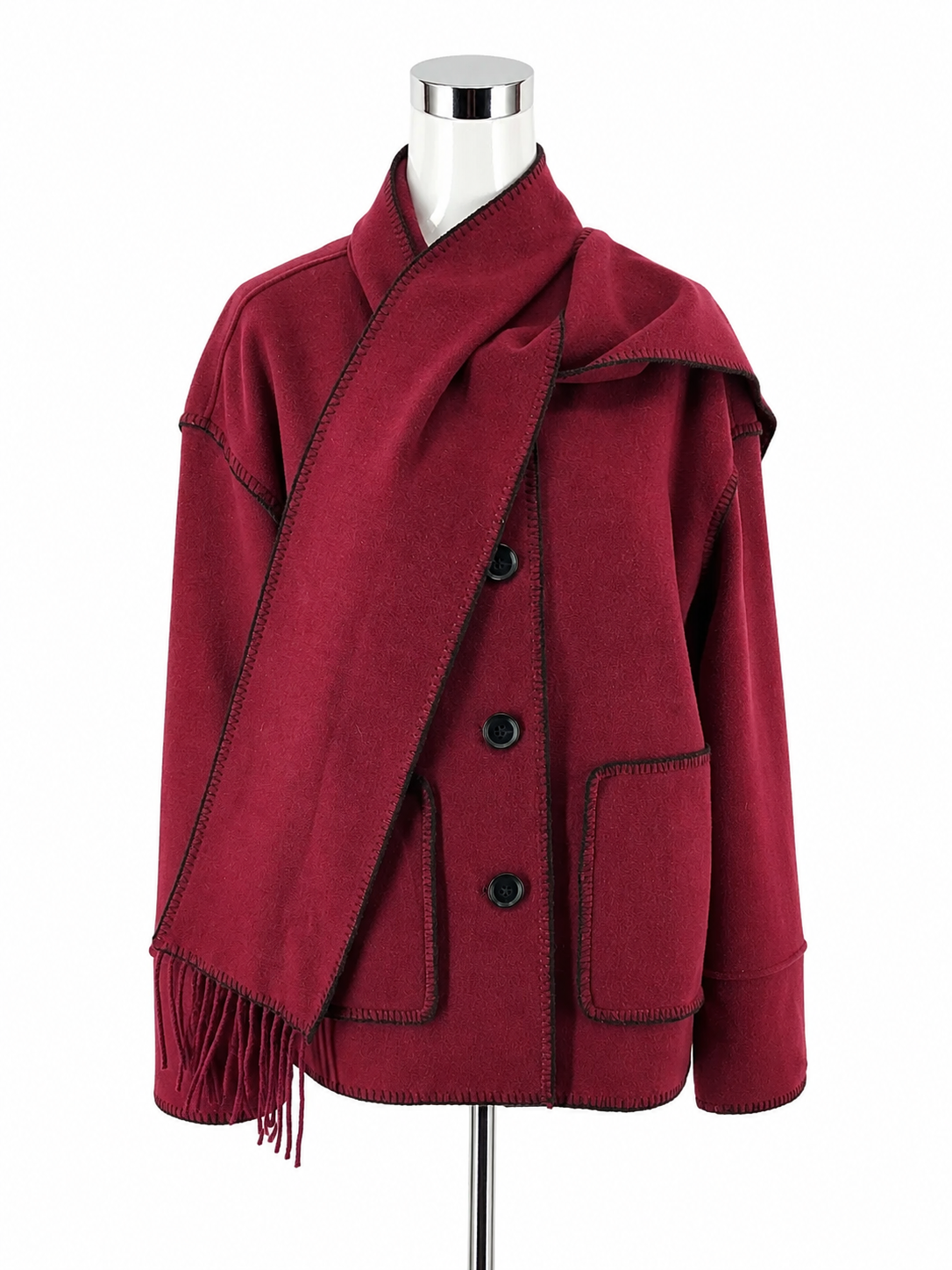 Liz Claiborne Berry Fringe Scarf Collar Poncho Coat NWT Size XL