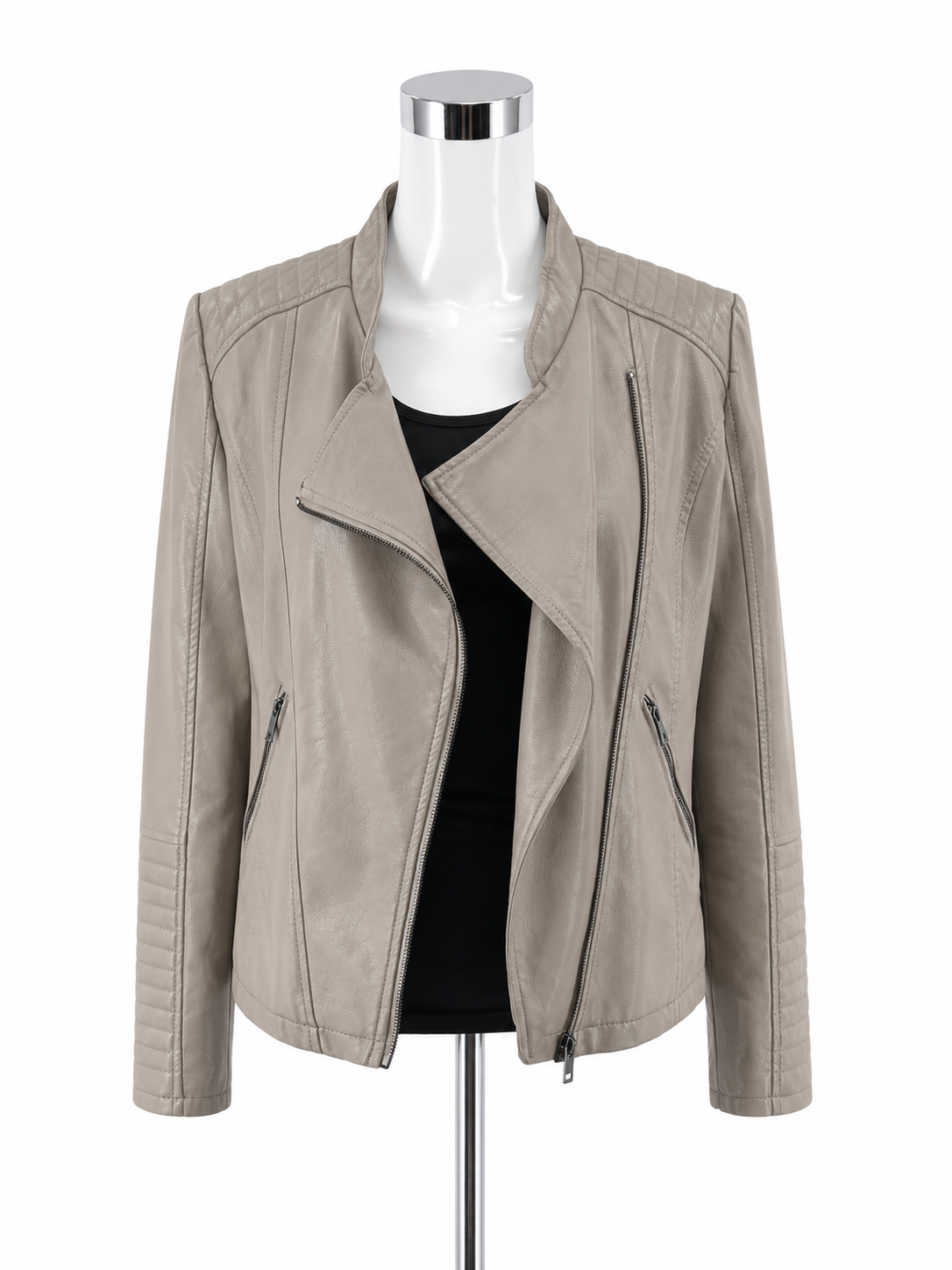Wishlist Apparel Faux Leather Quilted Moto Jacket Taupe Size Large