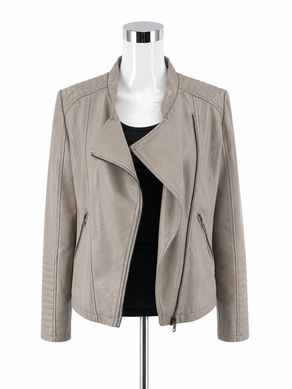 Wishlist Apparel Faux Leather Quilted Moto Jacket Taupe Size Large